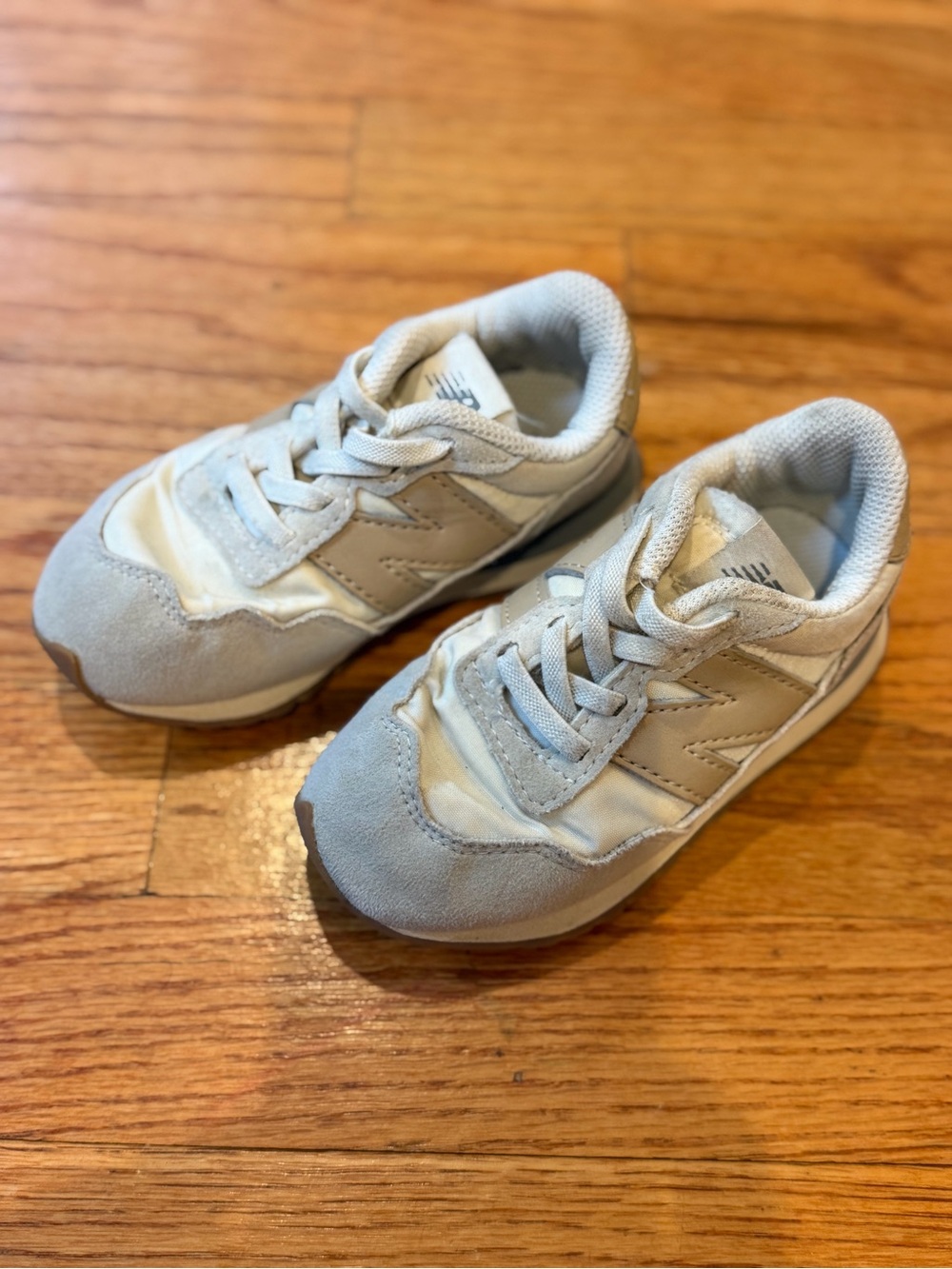 New Balance Kids Light Gray Beige and White Sneakers